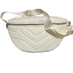 New XL Quilted Chevron Waist bag Fanny Pack Cream Ivory unisex vegan leather